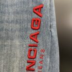 Balenciaga logo-embroidered wide-leg jeans in light blue cotton denim - Image 7