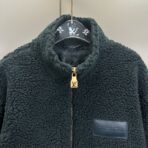 Louis Vuitton Leather Patch Fleece Blouson in a dark green color - Image 4