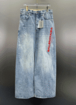 Balenciaga logo-embroidered wide-leg jeans in light blue cotton denim